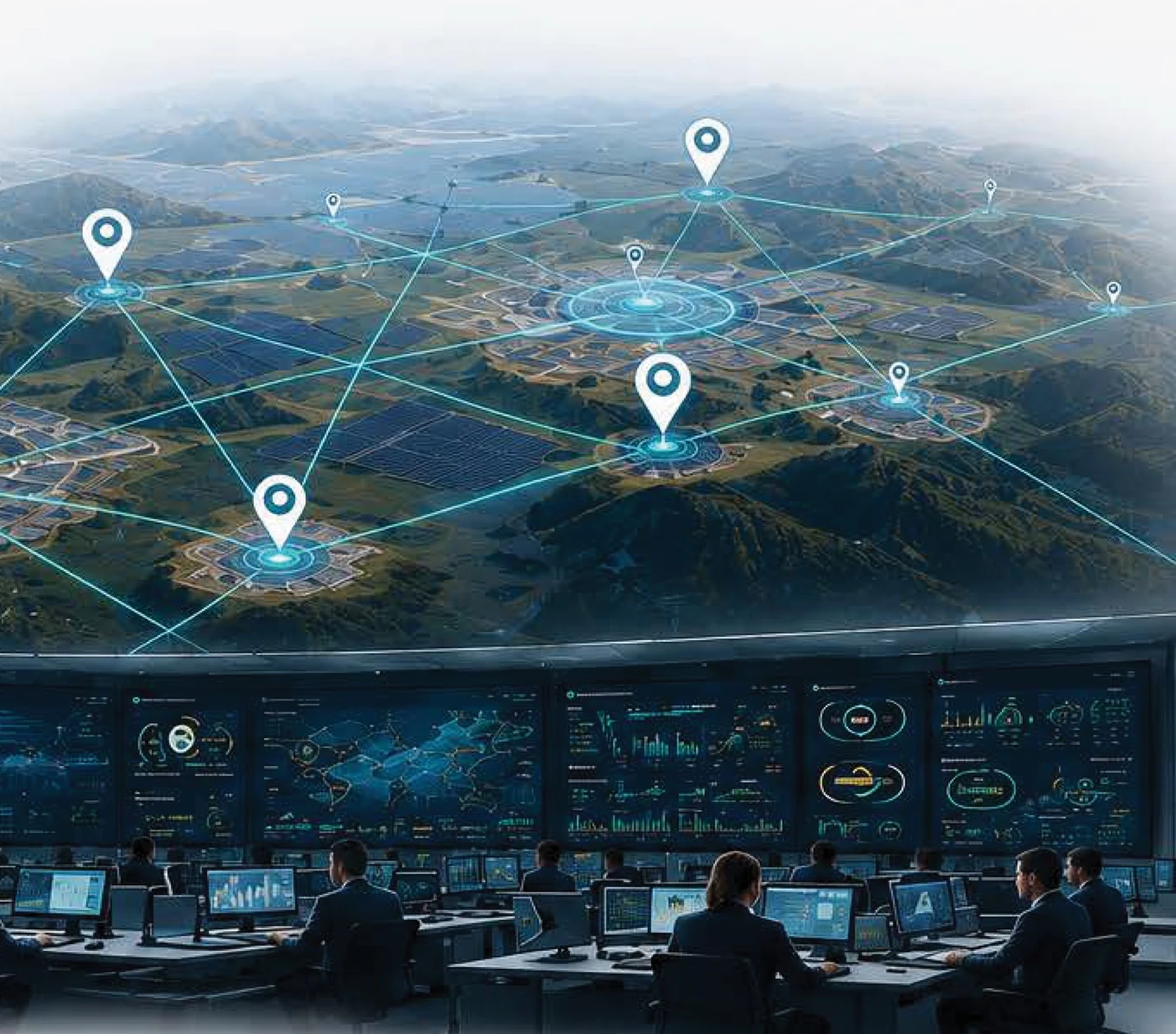Multiple energy parks connected to a centralized control room